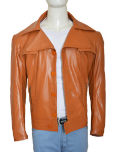 Men's Tan Slim Fit Leather Jacket - Image 4