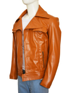 Men's Tan Slim Fit Leather Jacket - Image 3