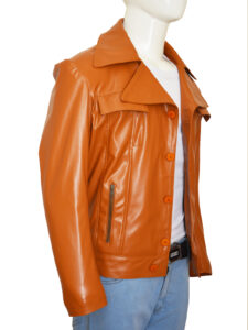Men's Tan Slim Fit Leather Jacket - Image 2