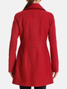 Bright Red Button Closure Woolen Coat for Women - Mauve Tree - Image 2