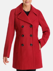 Bright Red Button Closure Woolen Coat for Women - Mauve Tree