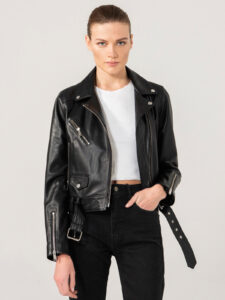 Charming Black Biker Lambskin Leather Jacket For Women