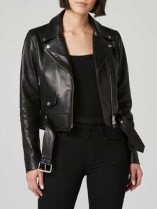 Chic Bold Black Biker Real Leather Jacket For Women - Image 2