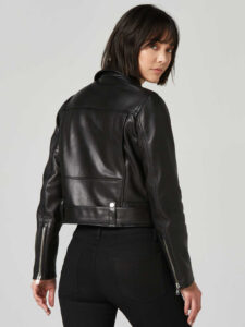Chic Bold Black Biker Real Leather Jacket For Women - Image 3