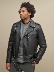 Classic Men's Black Leather Rider Jacket - Mauve Tree - Image 2