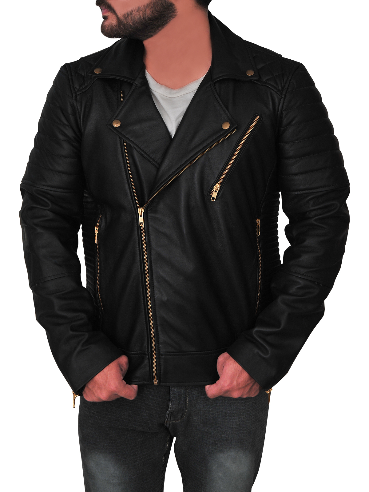 Classic-black-brando-leather-jacket.jpg Men Classic Black Brando Jacket - Image 1