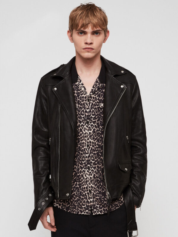 Mens Classy Bold Black Biker Real Leather Jacket