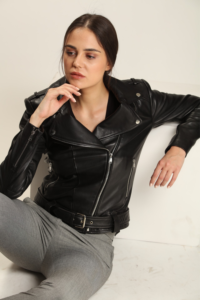 Womens Cool And Classic Black Biker Leather Jacket - Image 2