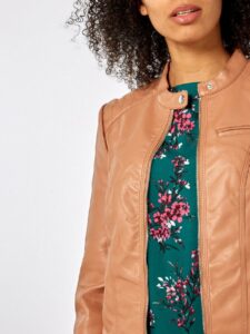 Women Slim Fit Brown Leather Jacket - Image 4