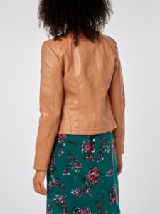 Women Slim Fit Brown Leather Jacket - Image 2