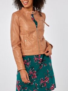 Women Slim Fit Brown Leather Jacket - Image 3