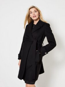 Women Black Wool Belt Coat - Image 3