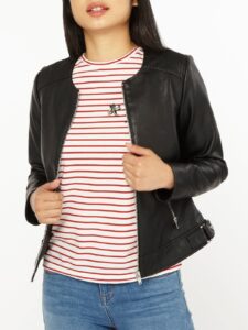 Women Black Slim Fit Leather Jacket - Image 3