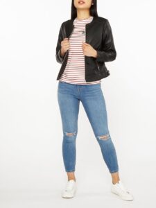 Women Black Slim Fit Leather Jacket