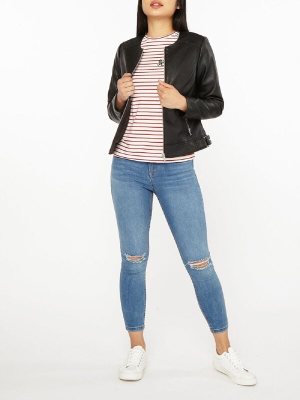Women Black Slim Fit Leather Jacket