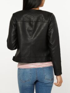 Women Black Slim Fit Leather Jacket - Image 2