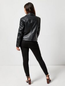 Women Black Rider Leather Jacket - Image 2