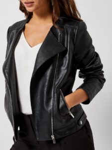 Women Petite Black Leather Jacket - Image 4