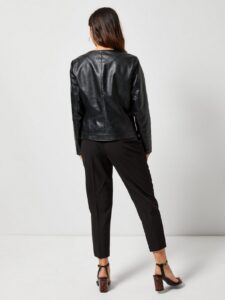 Women Petite Black Leather Jacket - Image 2