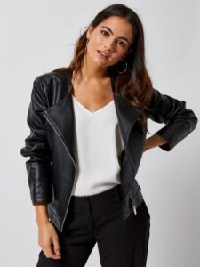 Women Petite Black Leather Jacket - Image 3