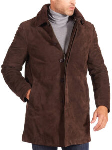 Dark Brown Suede Lamb Leather Coat Detachable Quilt for Men - Mauve Tree