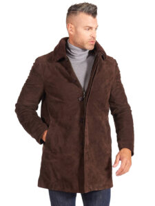 Dark Brown Suede Lamb Leather Coat Detachable Quilt for Men - Mauve Tree - Image 2
