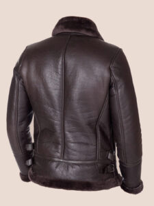 Dark brown shearling lamb biker jacket - Mauve Tree - Image 3