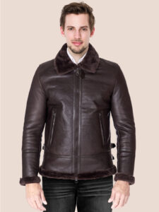 Dark brown shearling lamb biker jacket - Mauve Tree - Image 2
