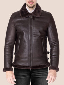 Dark brown shearling lamb biker jacket - Mauve Tree