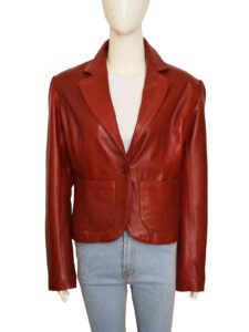 Stylish Maroon Leather Blazer - Image 5