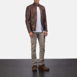 Men Wood Brown Leather Jacket - Mauve Tree