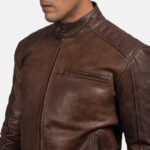 Men Wood Brown Leather Jacket - Mauve Tree - Image 5