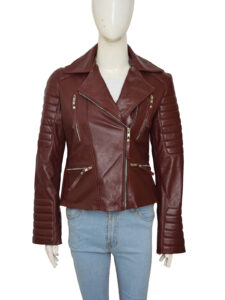 Women Maroon Leather Jacket