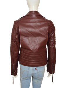 Women Maroon Leather Jacket - Image 2