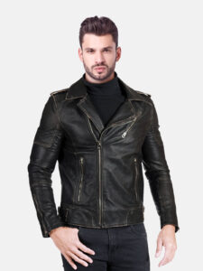 Distressed Vintage Leather Jacket For Men - Mauve Tree - Image 2