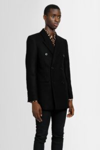 Double Breasted Mens Black Wool Coat - Image 2
