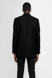 Double Breasted Mens Black Wool Coat - Image 3