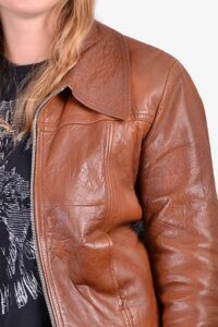 Dusky Brown Womens Leather Bomber Jacket - Image 2