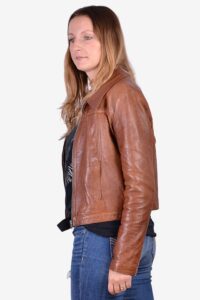 Dusky Brown Womens Leather Bomber Jacket - Image 4