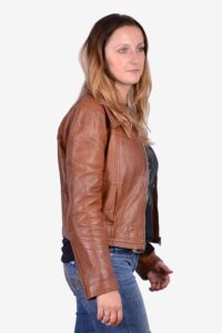 Dusky Brown Womens Leather Bomber Jacket - Image 5