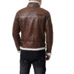 Men Brown Bomber Fur Jacket - Image 2