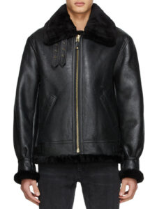Elegant Bright Black Sheepskin Leather Jacket For Men - Image 2