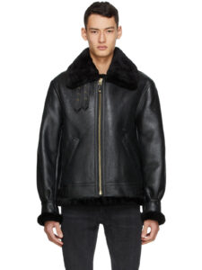 Elegant Bright Black Sheepskin Leather Jacket For Men