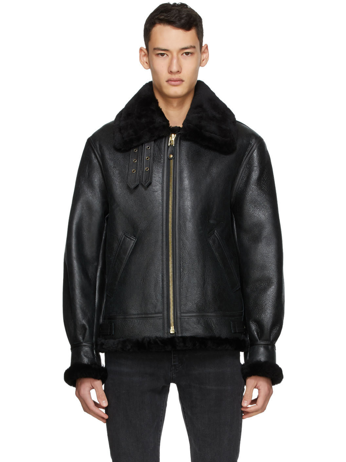 Elegant-Black-Sheepskin-Leather-Jacket-2.jpg Elegant Bright Black Sheepskin Leather Jacket For Men - Image 1