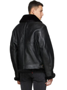 Elegant Bright Black Sheepskin Leather Jacket For Men - Image 3
