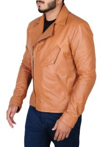 Men Tan Brown Leather Jacket - Image 7