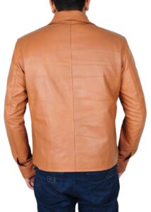 Men Tan Brown Leather Jacket - Image 2