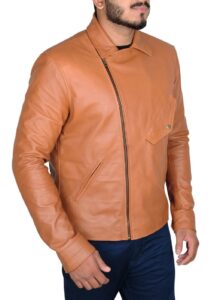 Men Tan Brown Leather Jacket - Image 6