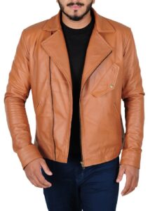 Men Tan Brown Leather Jacket