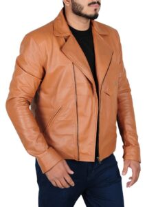 Men Tan Brown Leather Jacket - Image 4